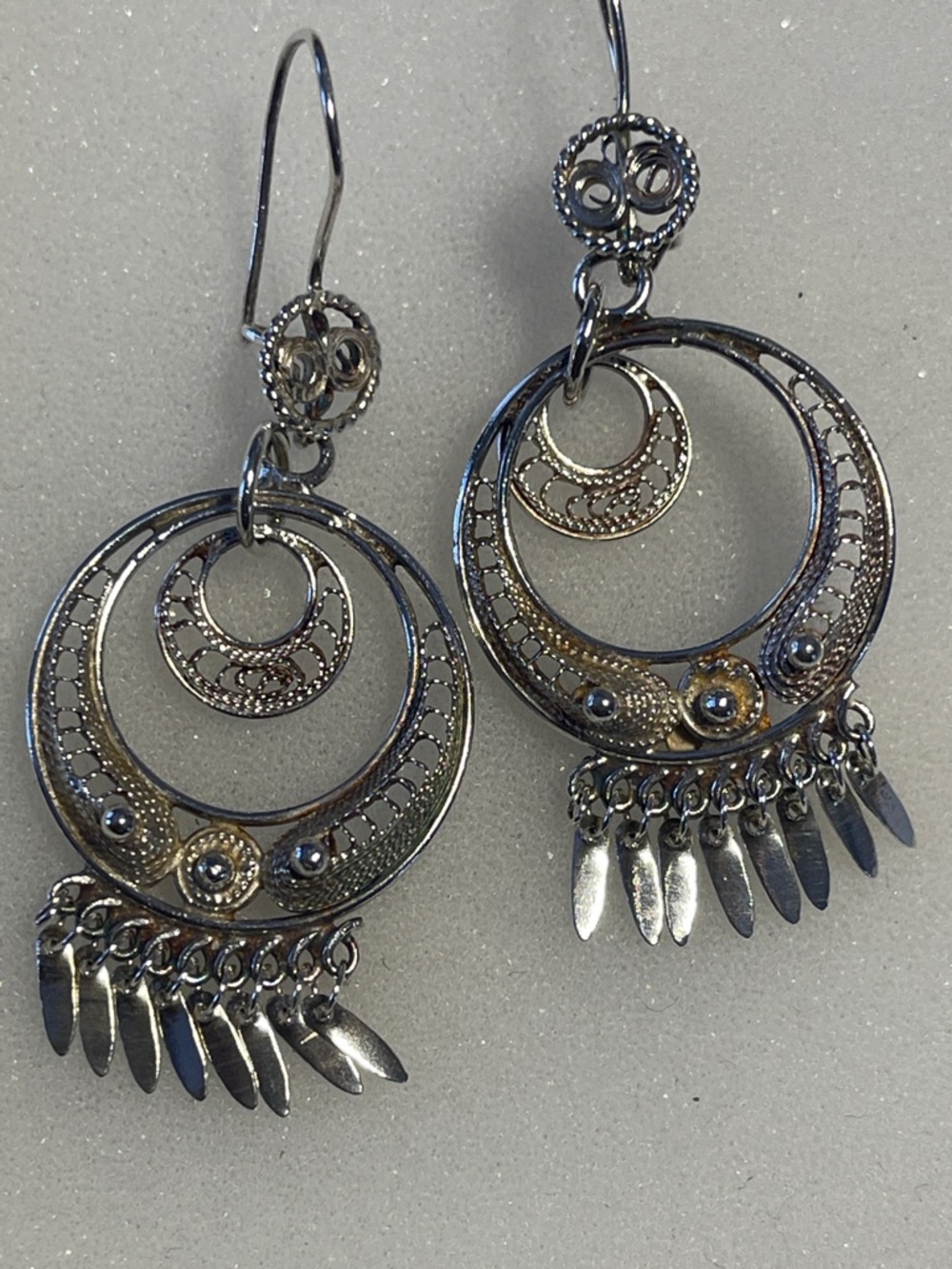 Filigree dangle earrings stamped EX. 925 - approx. 2.5” long (9 grams)
